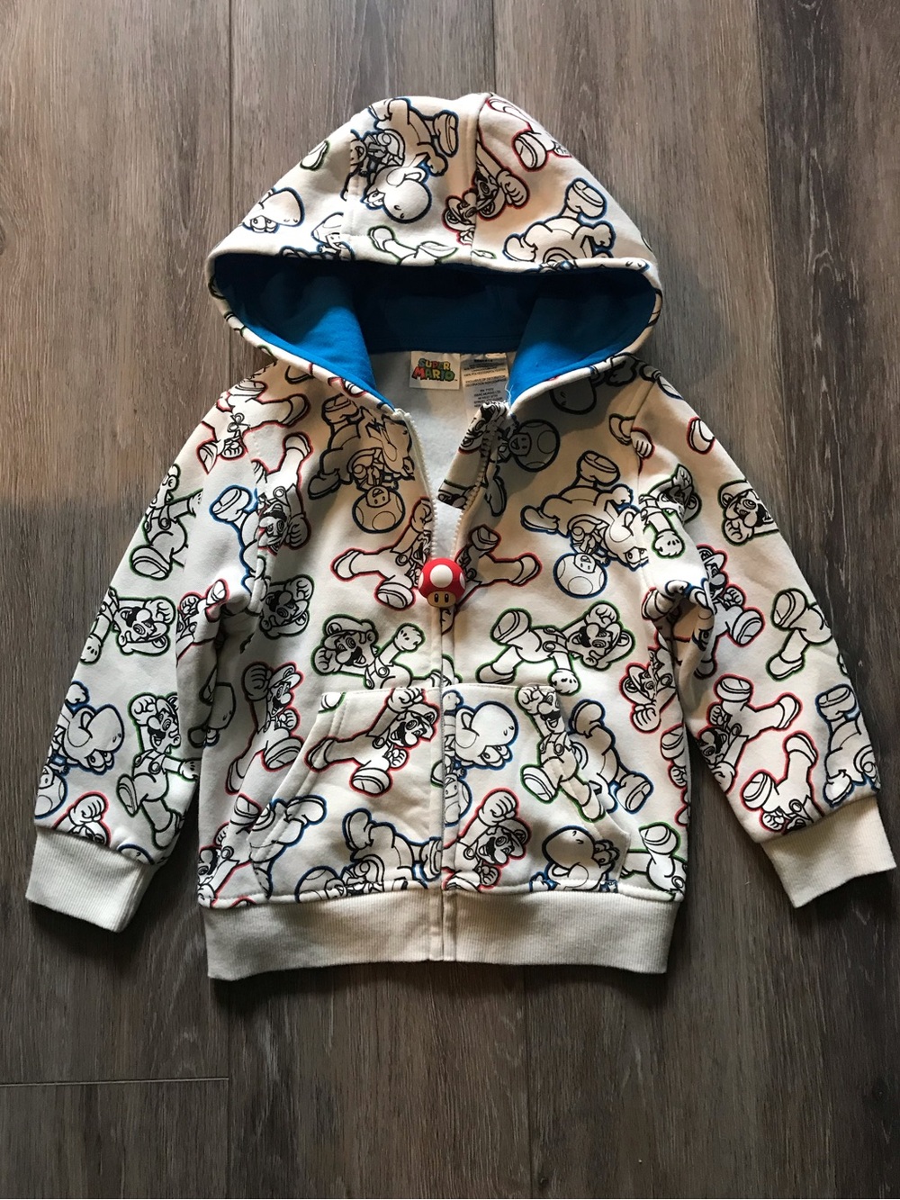 Nintendo Super Mario Kids Hooded Zip Sweatshirt in Cream with Blue Lining